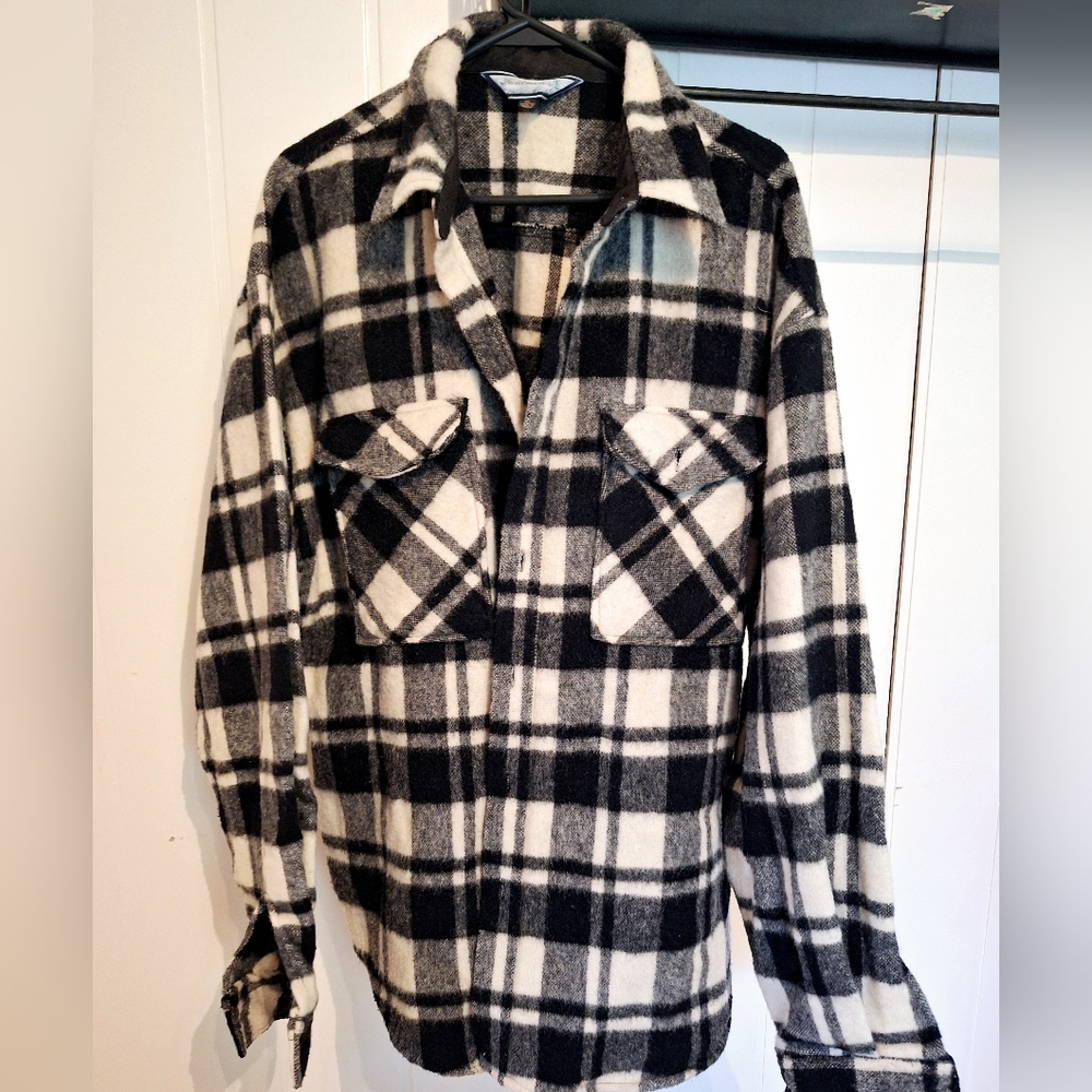 FIELDMASTETS Black & White Lightweight 55% Wool Plaid Shirt Very Good Condition
